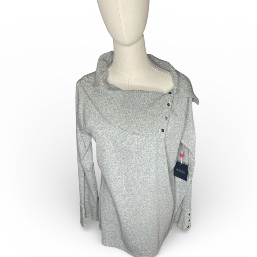 Rafaella Light Gray Cowl Neck Button Accent Sweater